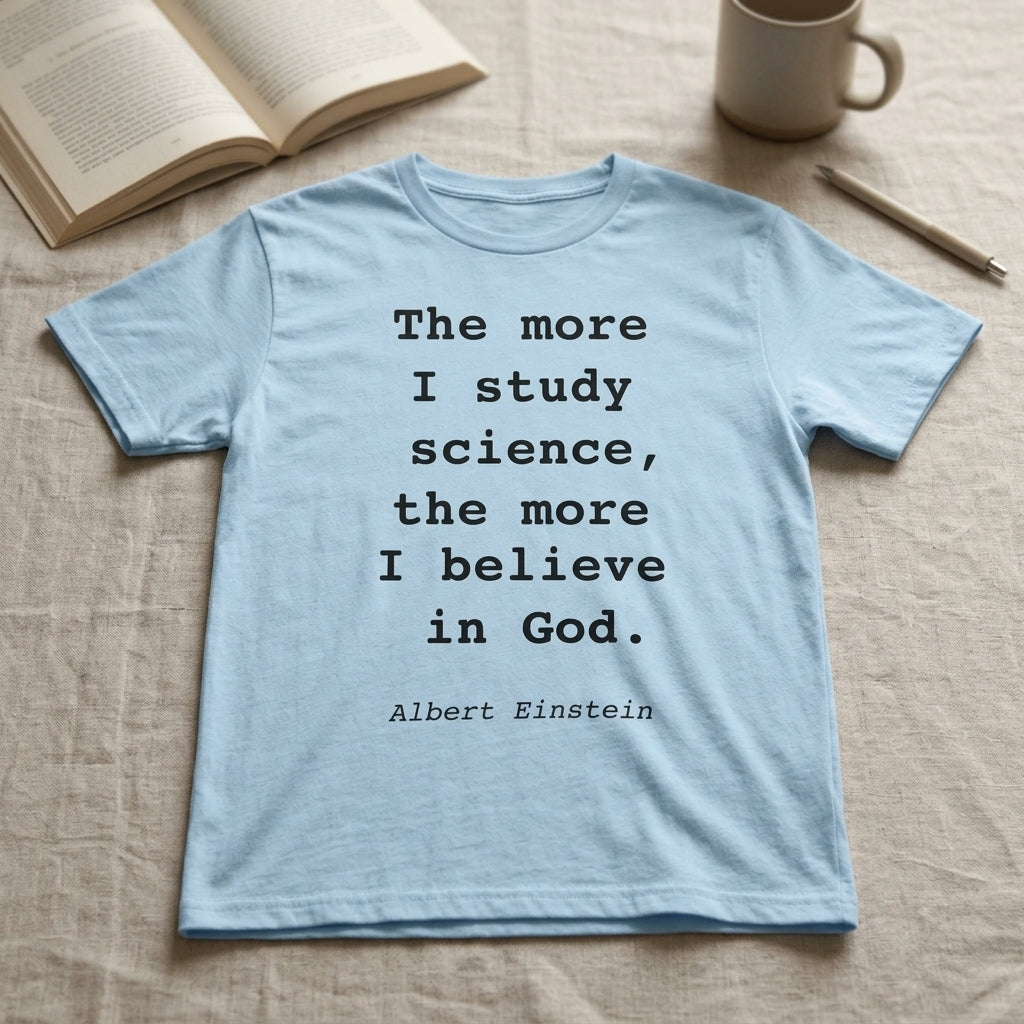 Funny quote t-shirt – The more I study science, the more I believe in God – SmarTshirt