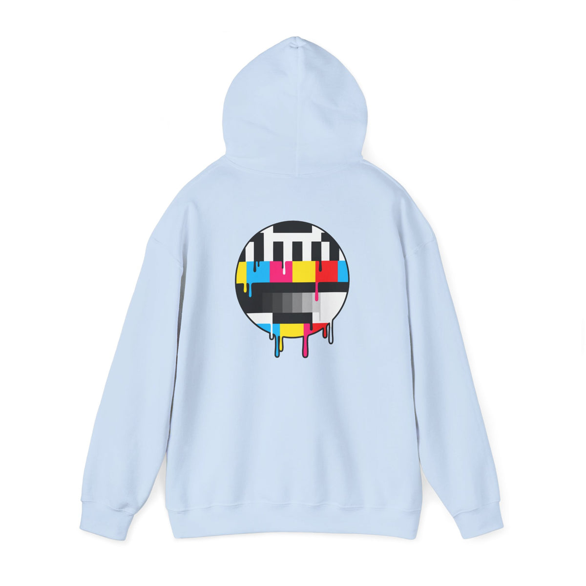 Dripping TV Test Pattern Hoodie – retro color bars sweatshirt.