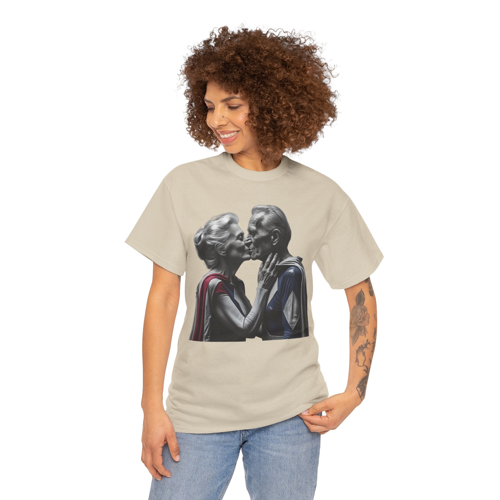 Kissing Old Superheroes — T‑Shirt