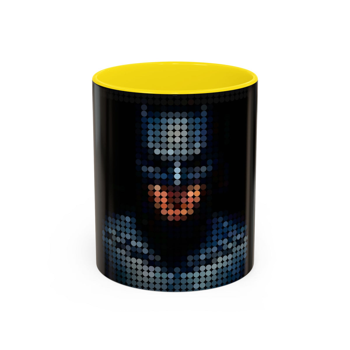 Pixel Art Dark Knight Mug in Yellow – pixel art dark knight superhero mug