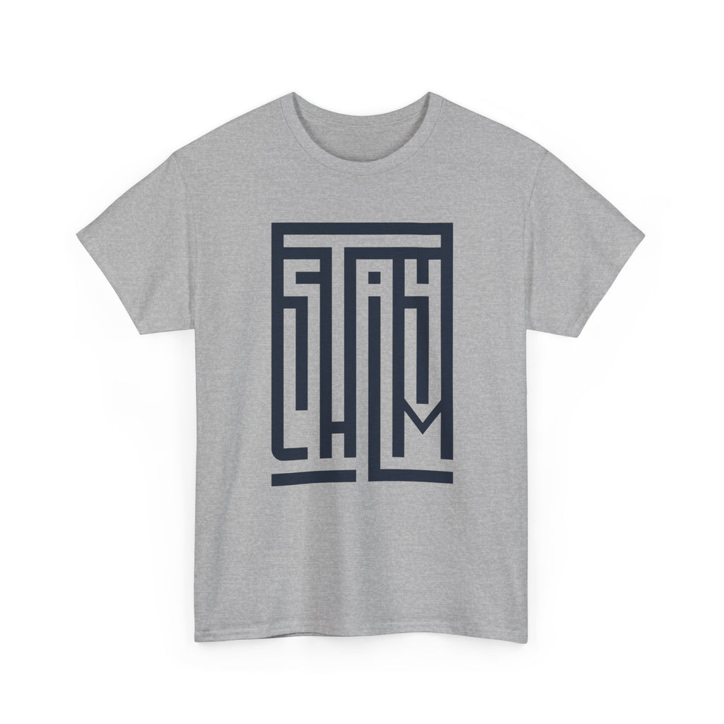 Stay Calm T-Shirt – Minimalist Maze Wordmark Graphic Tee