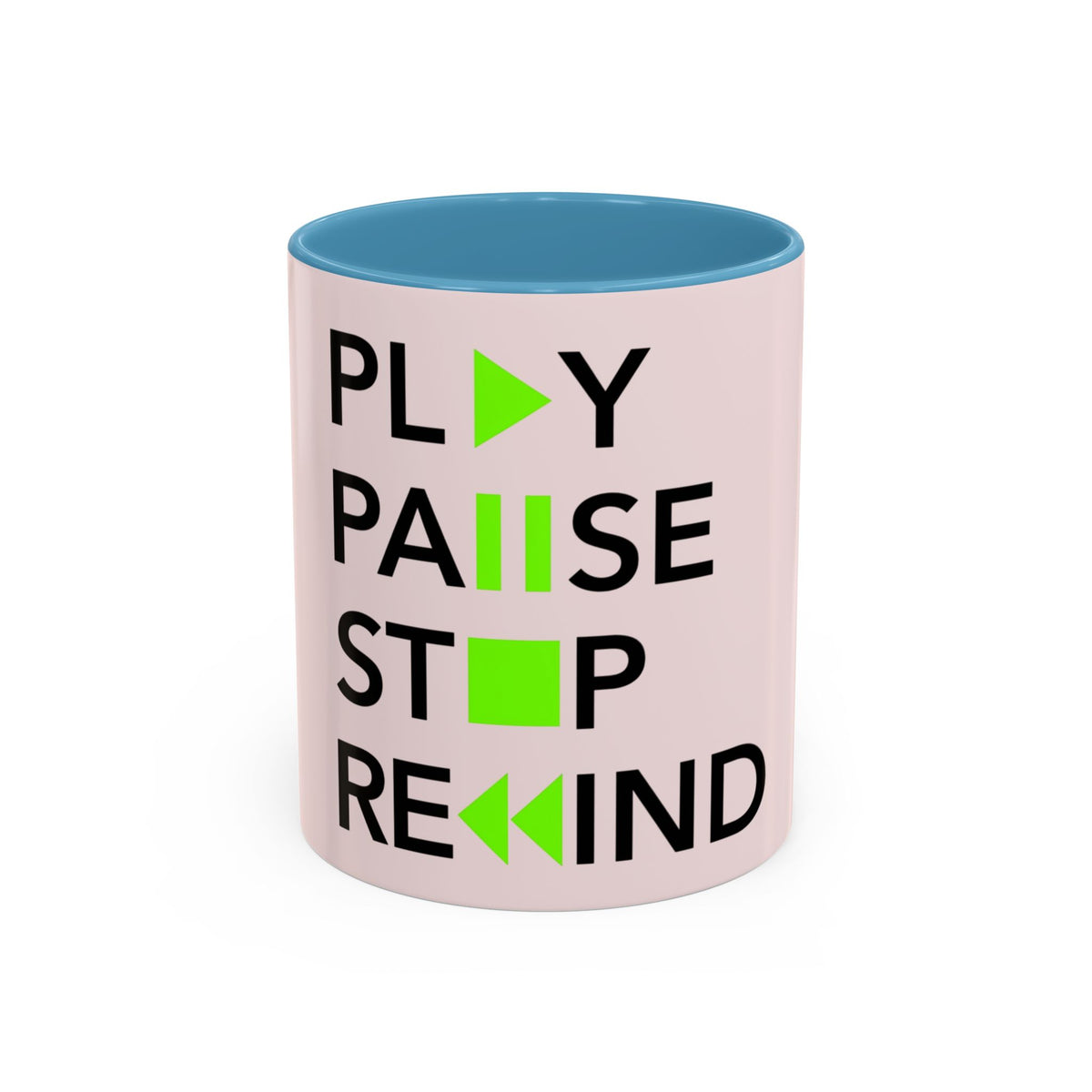 Play Pause Stop Rewind Mug in Light Blue – play pause stop rewind music mug