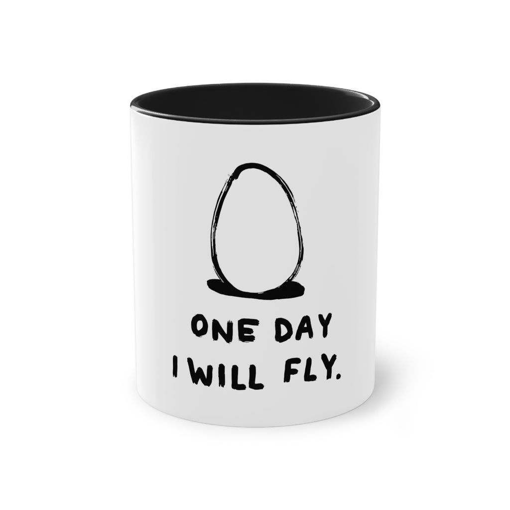 One Day I Will Fly Mug in Black – egg dreaming of flying inspirational mug