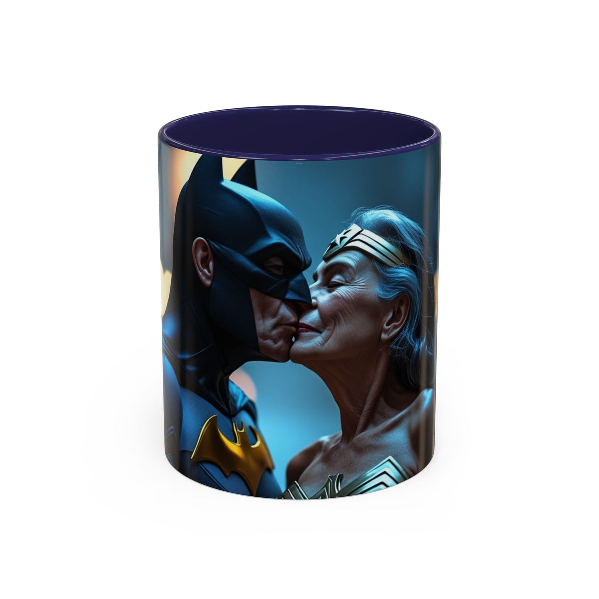 Batman & Wonder Woman Kiss Mug in Navy – Batman and Wonder Woman kiss superhero mug
