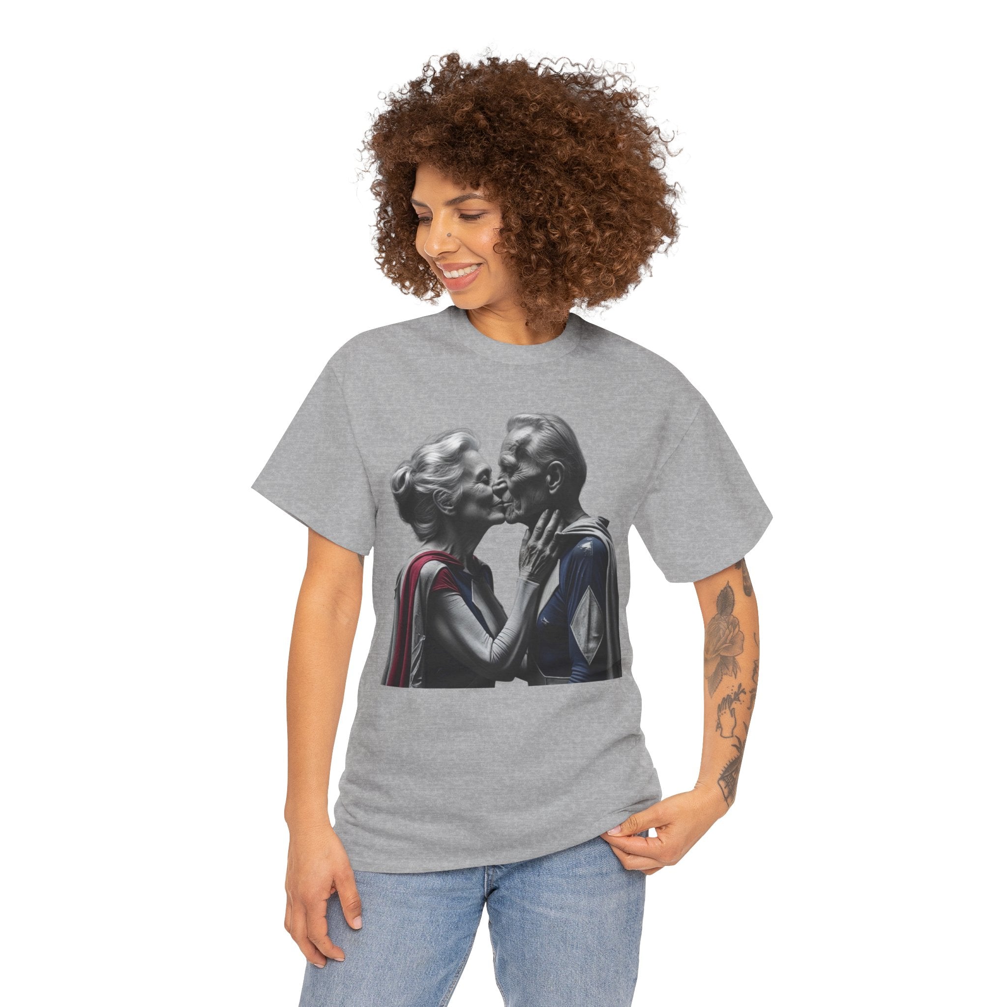 Kissing Old Superheroes — T‑Shirt