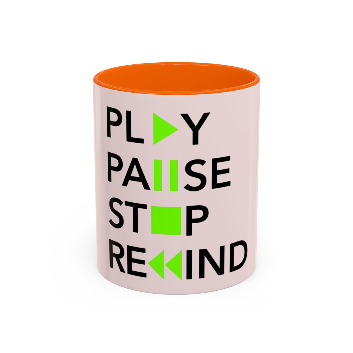 Play Pause Stop Rewind Mug in Orange – play pause stop rewind music mug