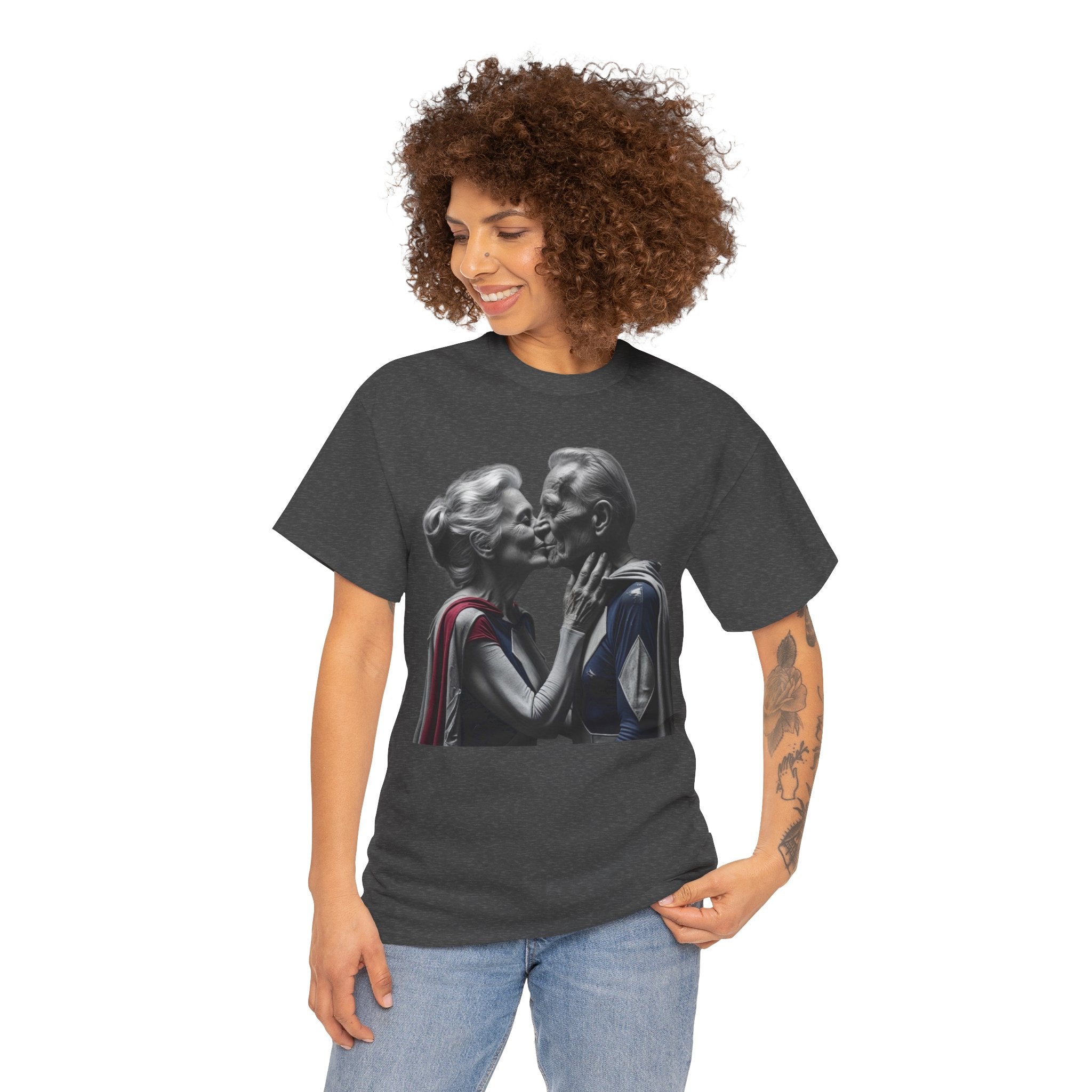 Kissing Old Superheroes — T‑Shirt