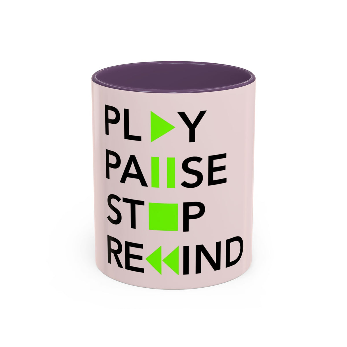 Play Pause Stop Rewind Mug in Purple – play pause stop rewind music mug