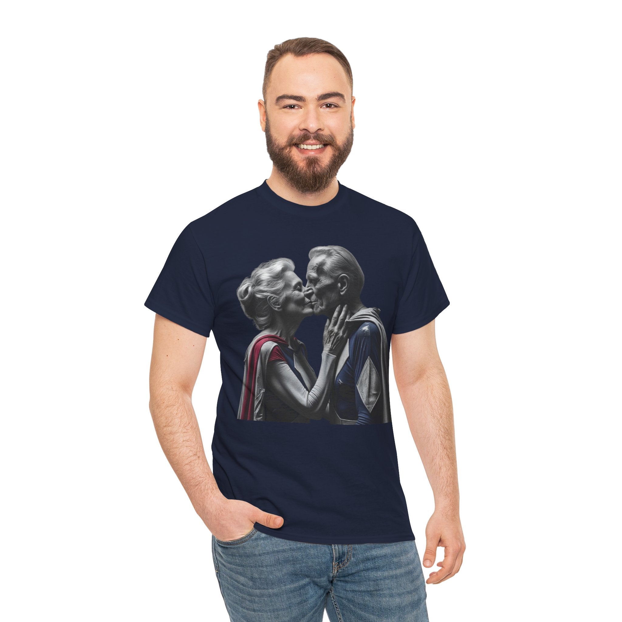 Kissing Old Superheroes — T‑Shirt