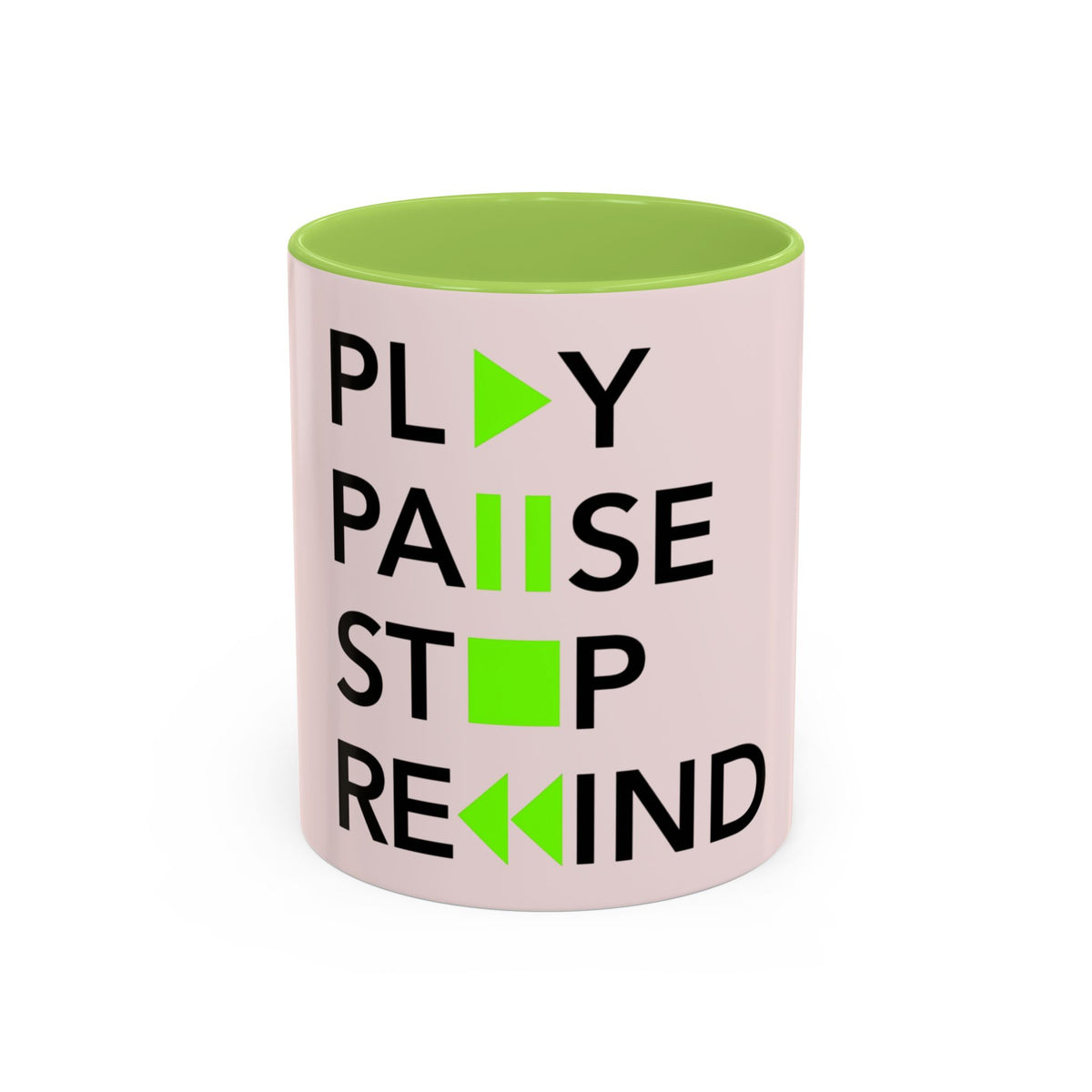 Play Pause Stop Rewind Mug in Light Green – play pause stop rewind music mug
