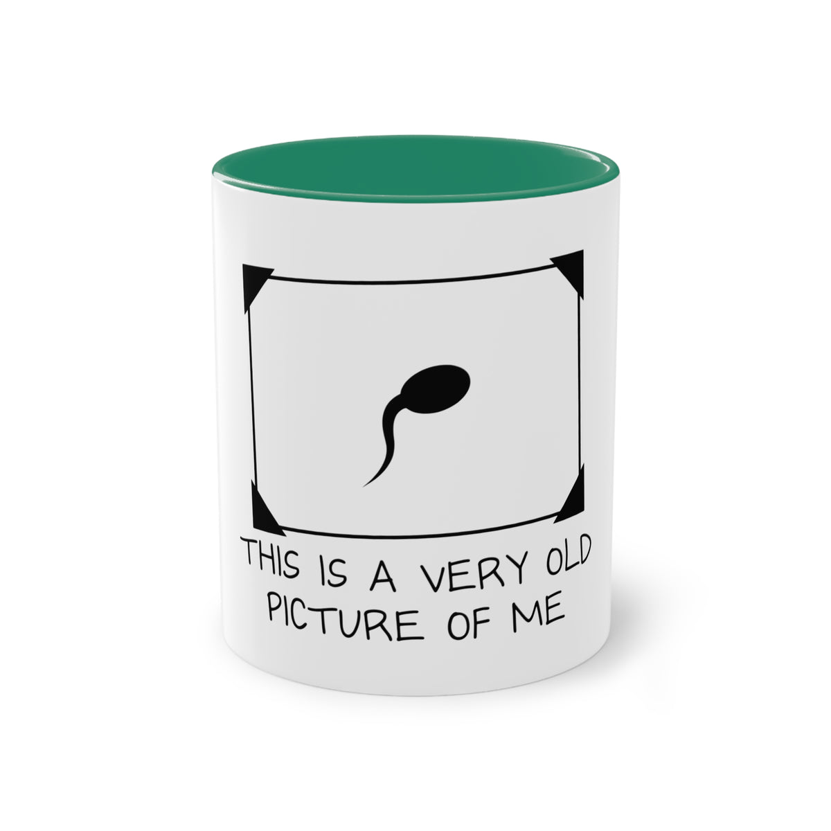'This Is a Very Old Picture of Me' Mug in Dark Green – funny sperm drawing novelty mug