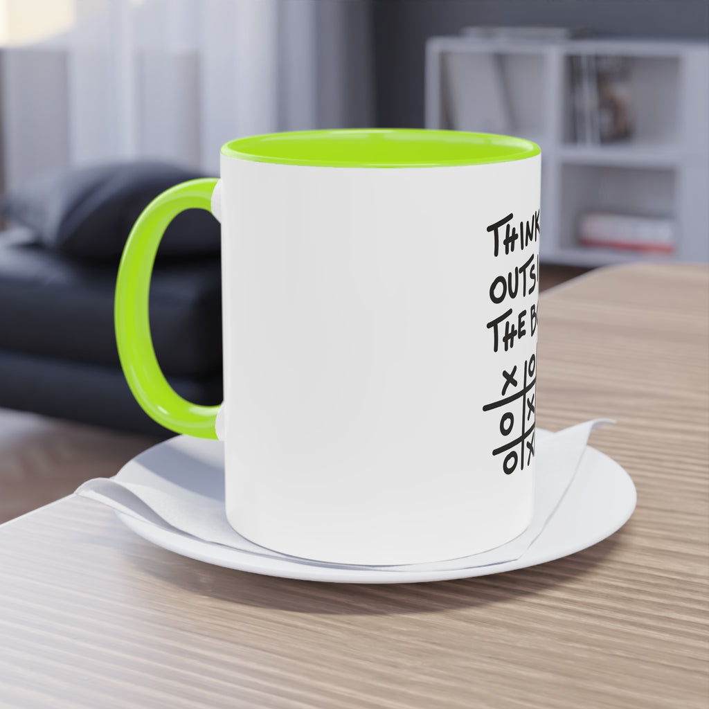 Think Outside the Box Mug – motivational tic-tac-toe coffee mug.