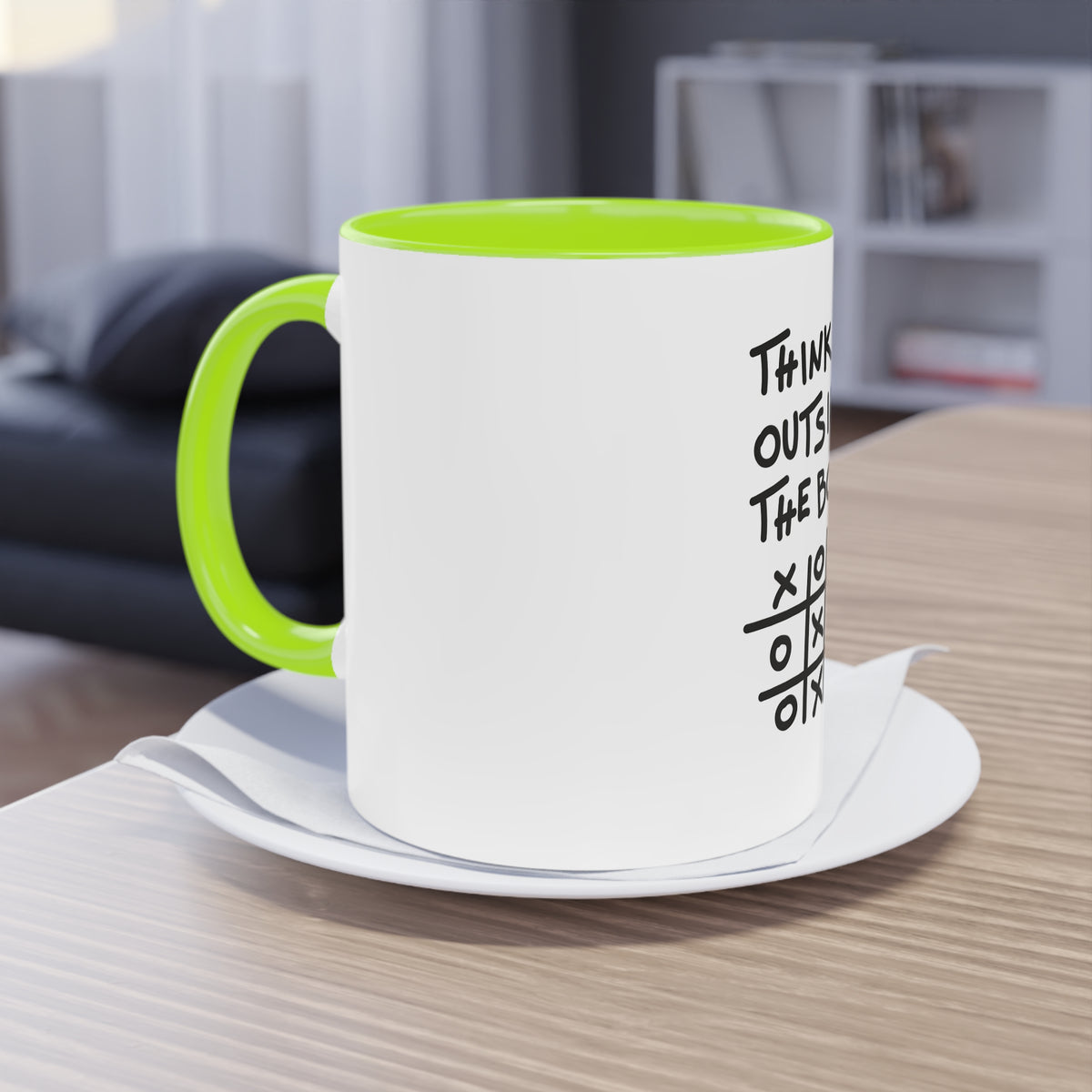 Think Outside the Box Mug – motivational tic-tac-toe coffee mug.