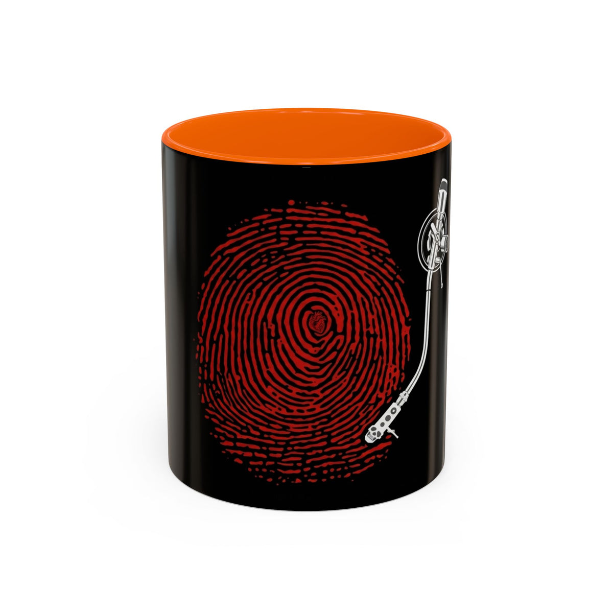 Red Vinile Mug in Orange – fingerprint turntable vinyl music art mug