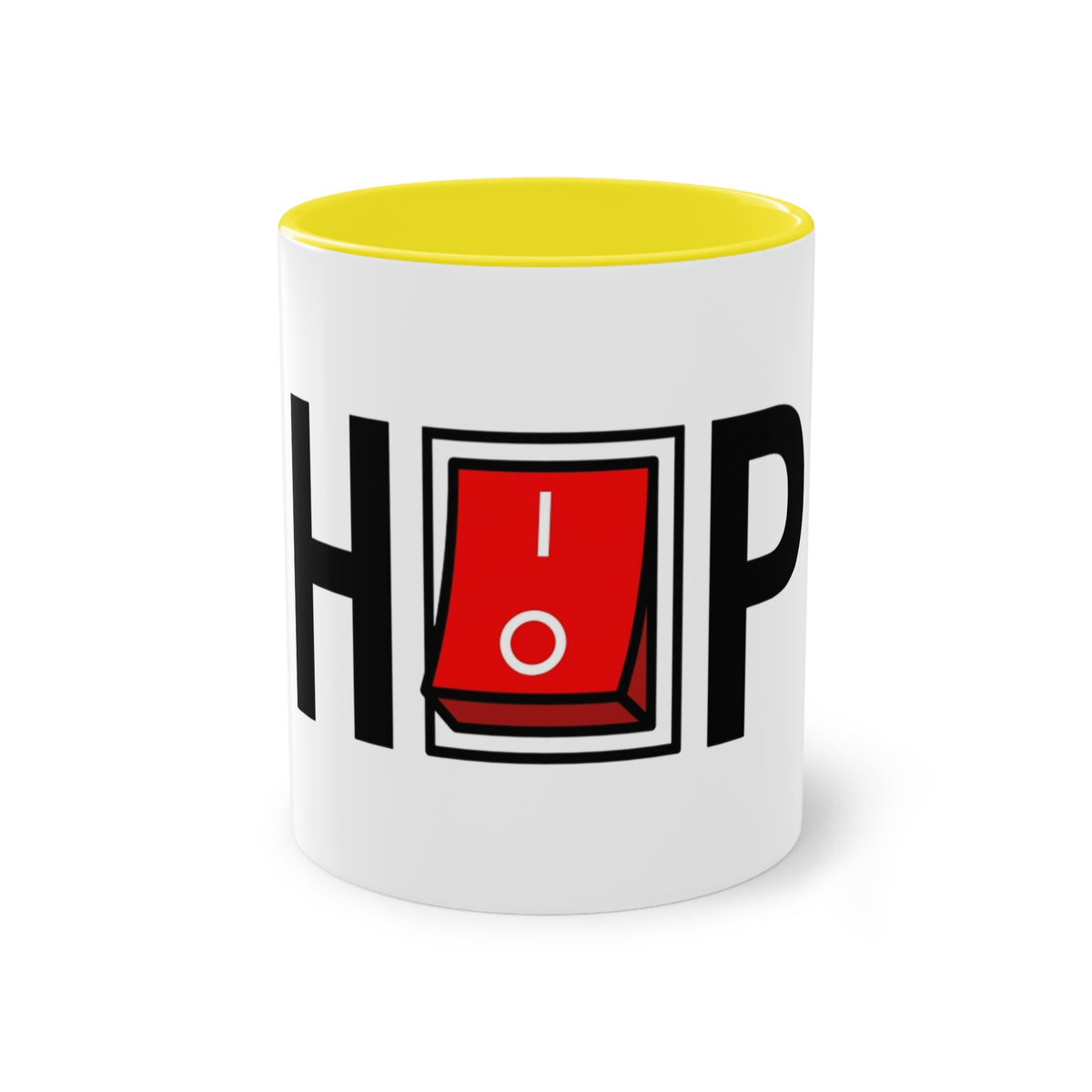 Hip Hop Mug in Yellow – red help switch hip hop music mug