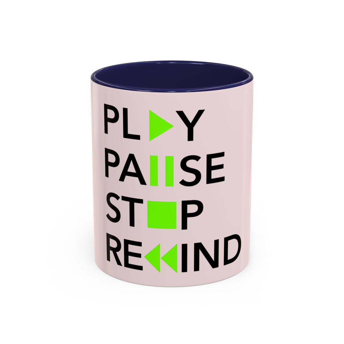 Play Pause Stop Rewind Mug in Navy – play pause stop rewind music mug