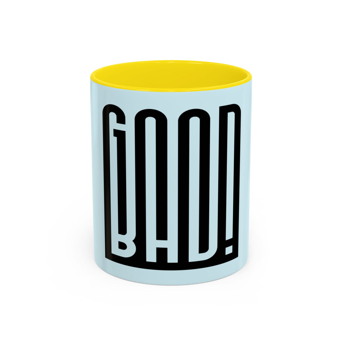 Good Bad Mug in Yellow – good bad bold typography mug
