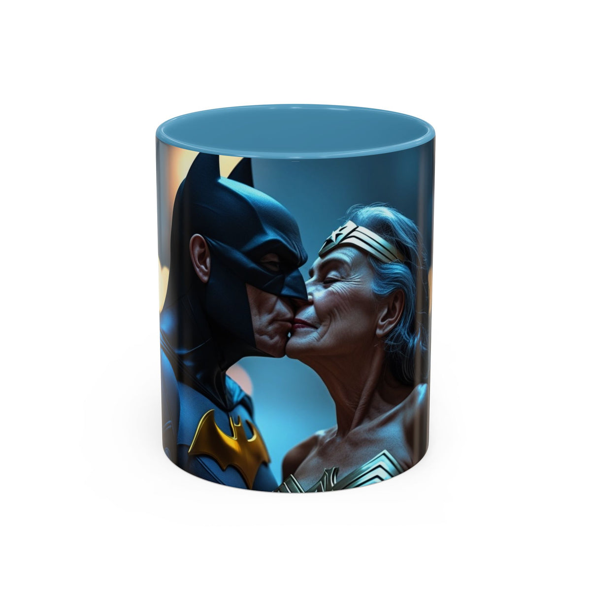 Batman & Wonder Woman Kiss Mug in Light Blue – Batman and Wonder Woman kiss superhero mug