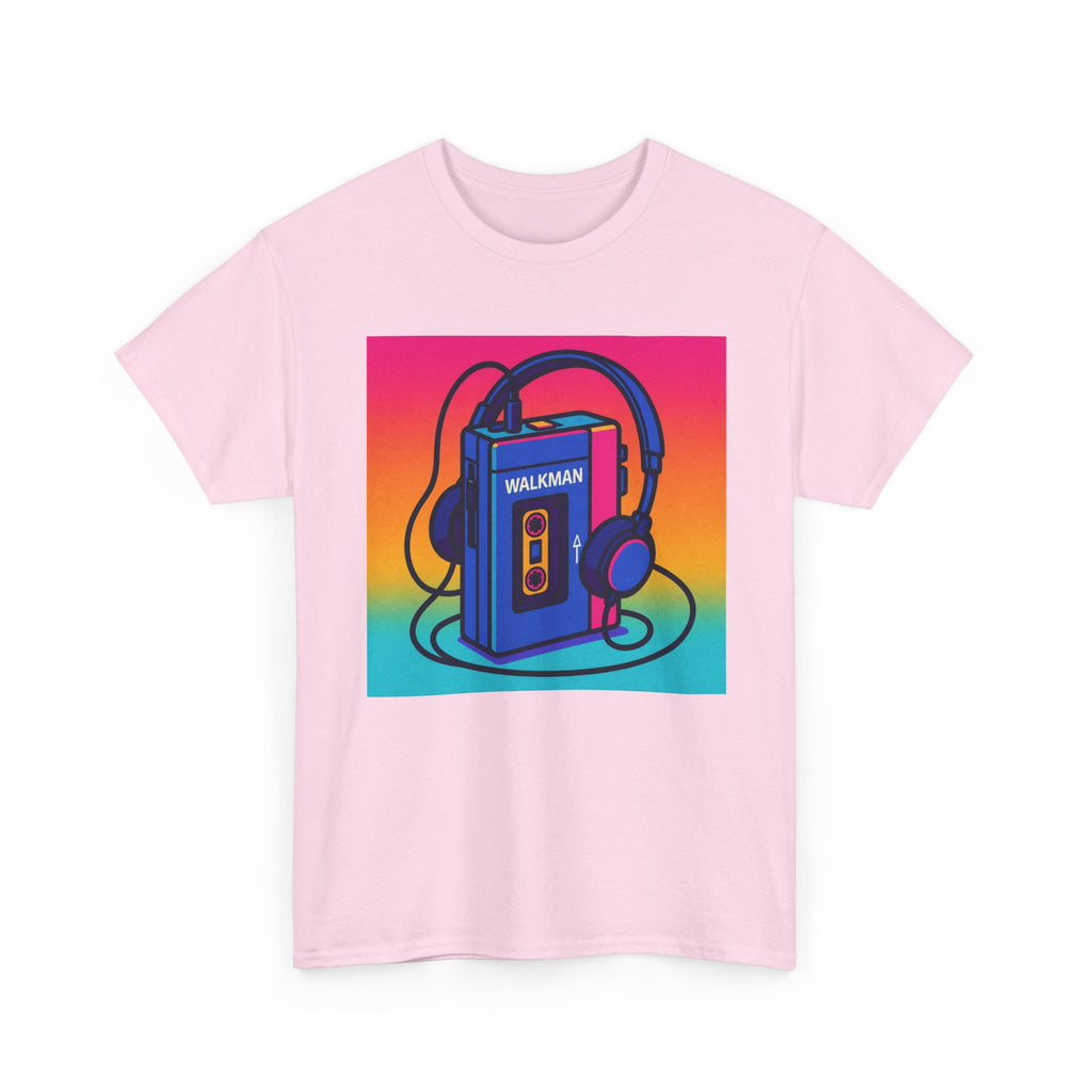 Retro Walkman T-Shirt in Light Pink – nostalgic music graphic tee