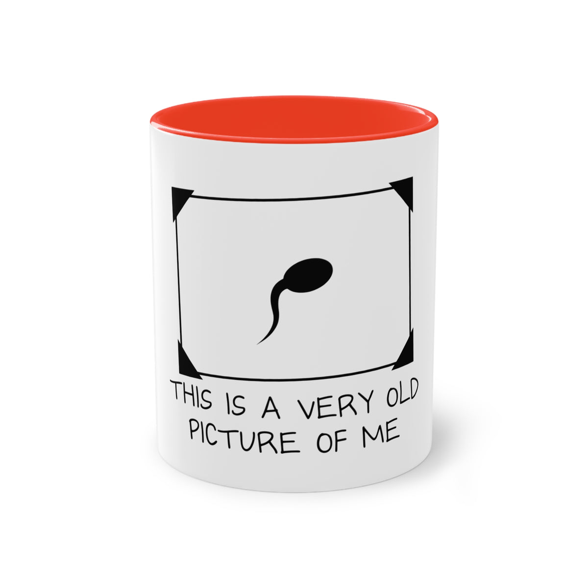 'This Is a Very Old Picture of Me' Mug in Red – funny sperm drawing novelty mug