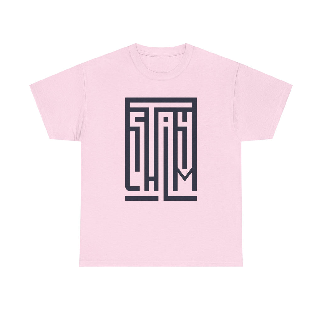 Stay Calm T-Shirt – Minimalist Maze Wordmark Graphic Tee