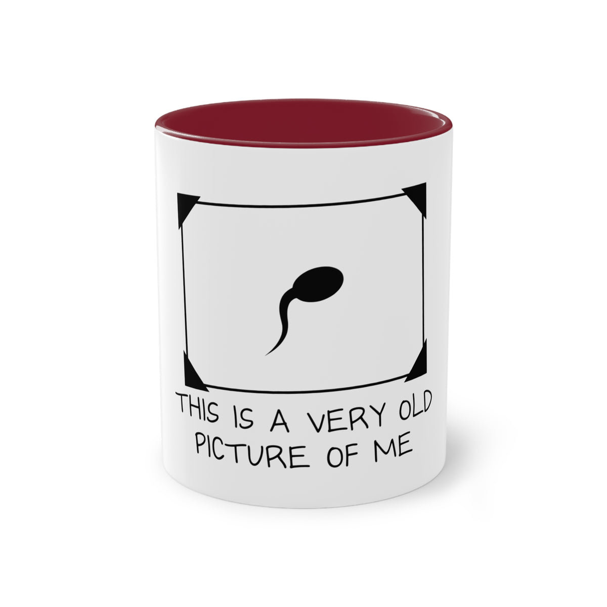 'This Is a Very Old Picture of Me' Mug in Maroon – funny sperm drawing novelty mug