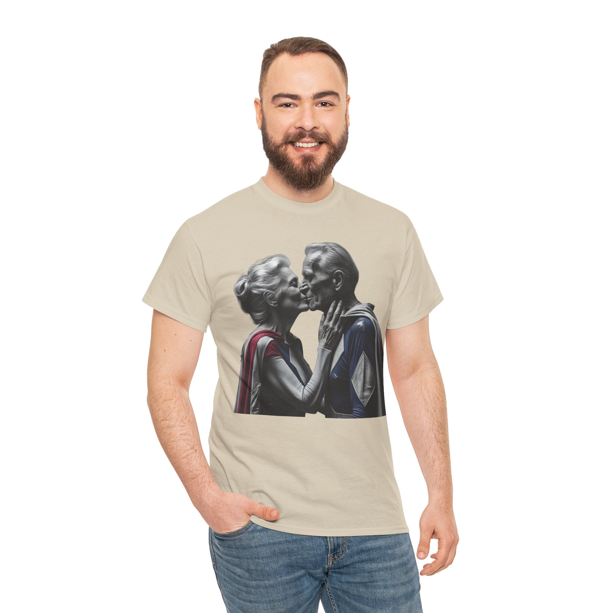 Kissing Old Superheroes — T‑Shirt