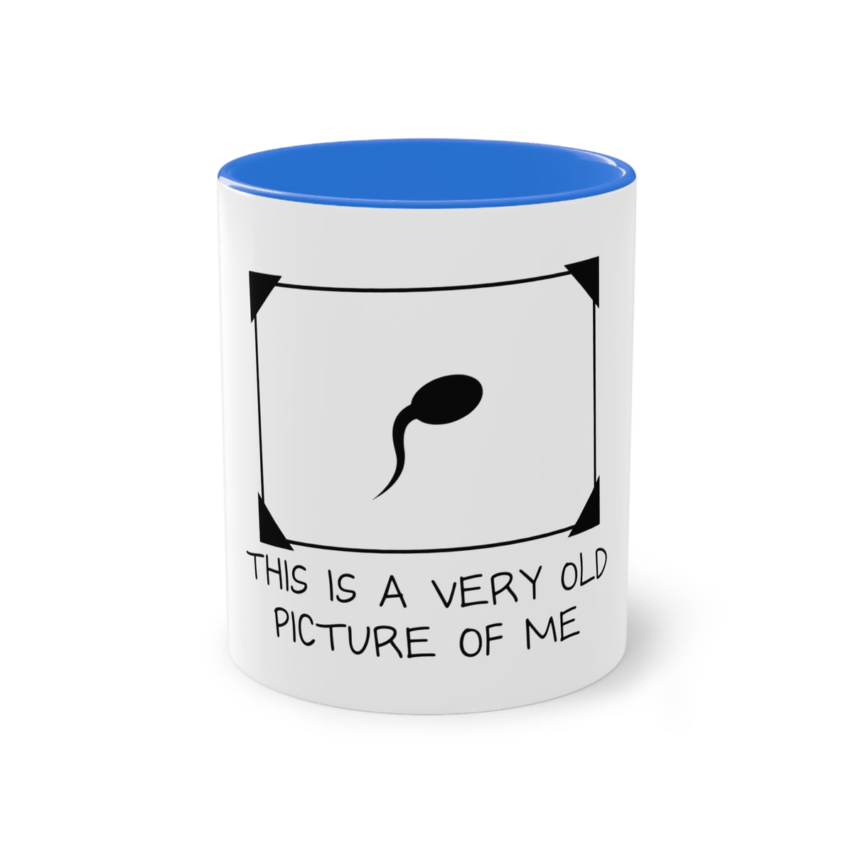 'This Is a Very Old Picture of Me' Mug in Cambridge Blue – funny sperm drawing novelty mug