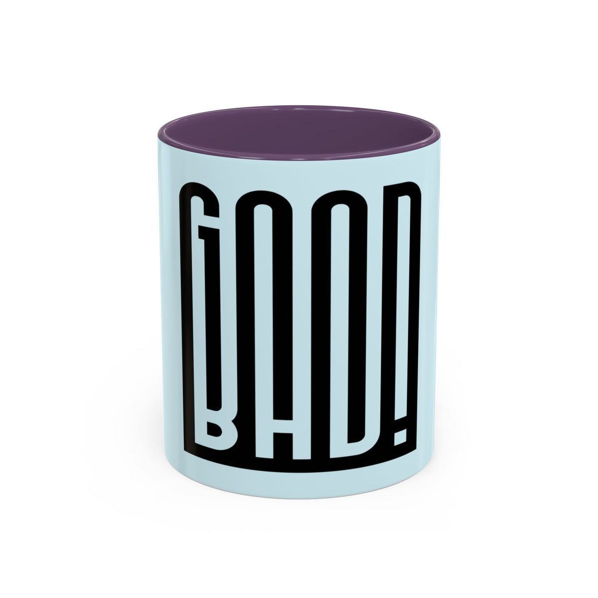 Good Bad Mug in Purple – good bad bold typography mug
