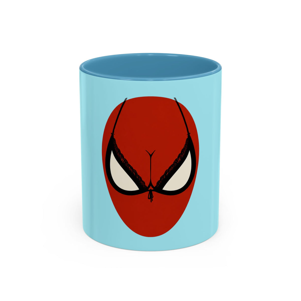 Spider Brassière Mug in Light Blue – red superhero mask pop culture mug
