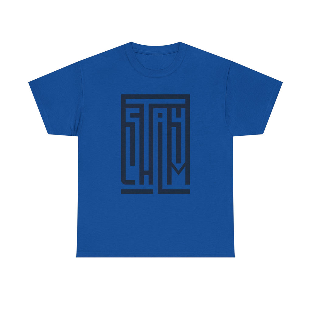 Stay Calm T-Shirt – Minimalist Maze Wordmark Graphic Tee
