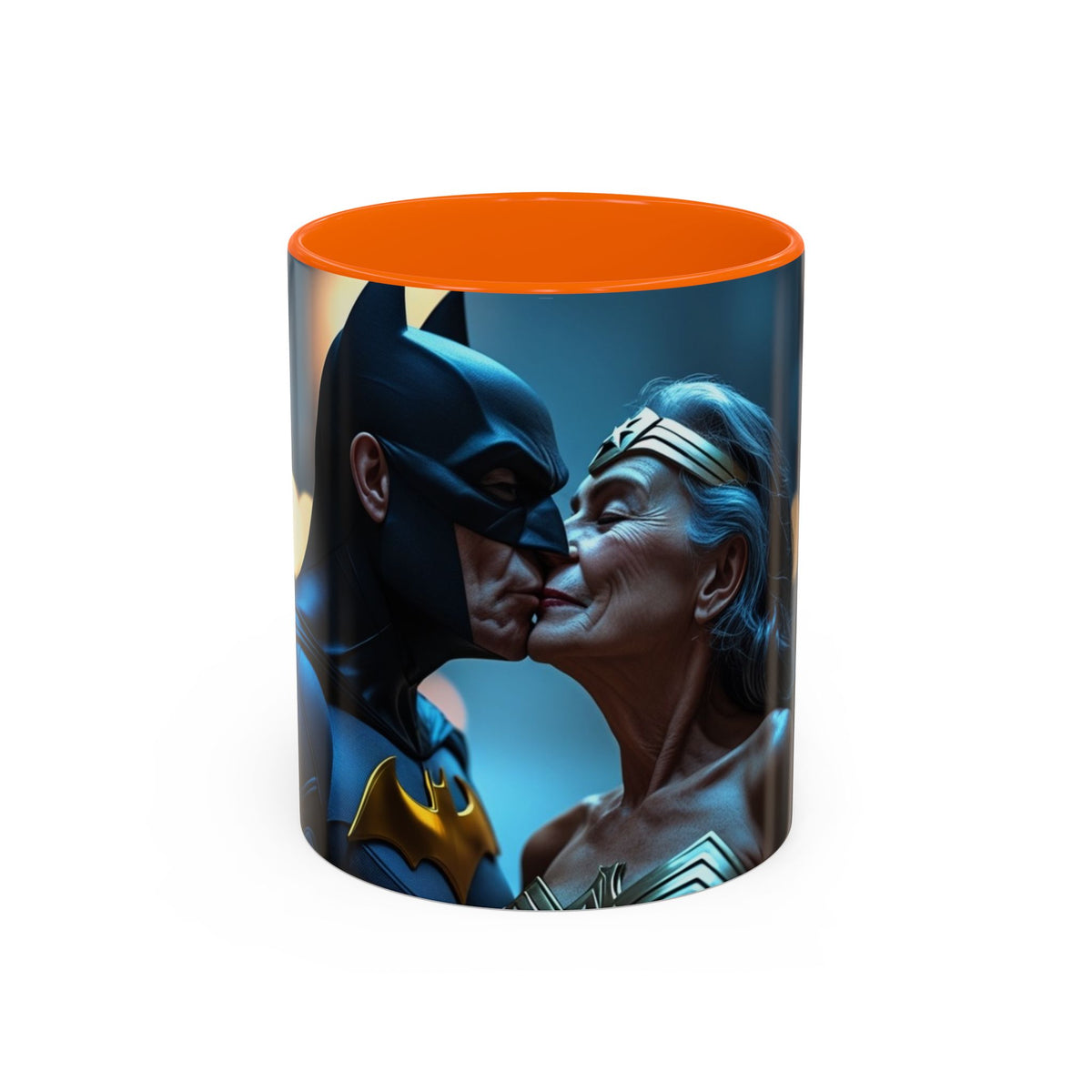 Batman & Wonder Woman Kiss Mug in Orange – Batman and Wonder Woman kiss superhero mug