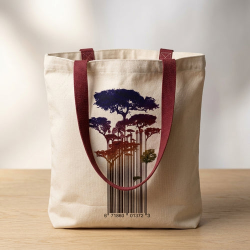 Barcode Forest Tote Bag – Nature Art Canvas Bag