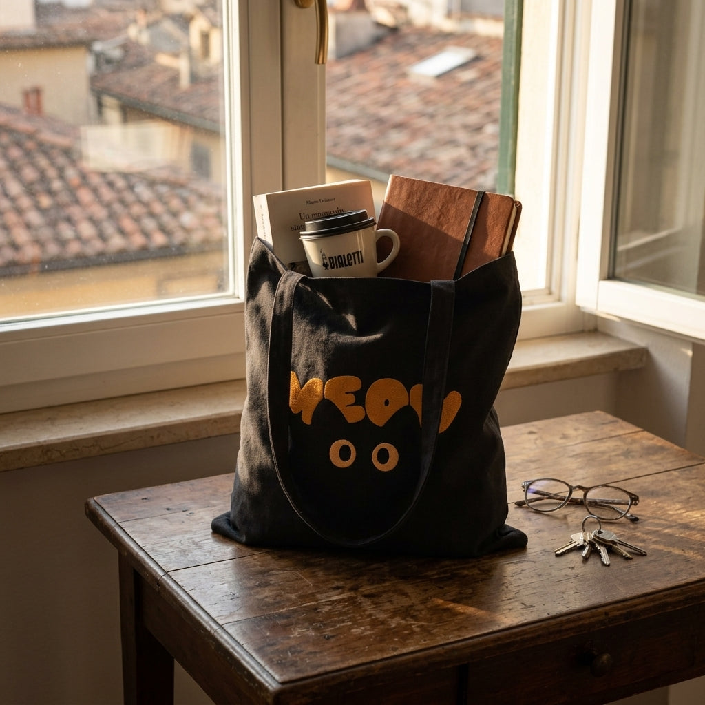 'Meow' — Canvas Grocery & Book Tote