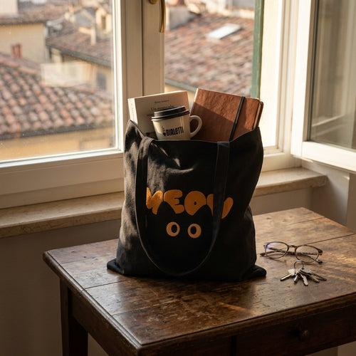 'Meow' — Canvas Grocery & Book Tote