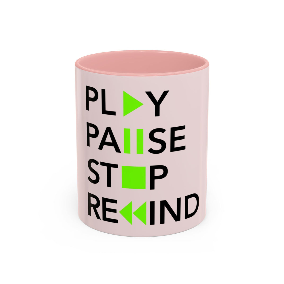 Play Pause Stop Rewind Mug in Pink – play pause stop rewind music mug