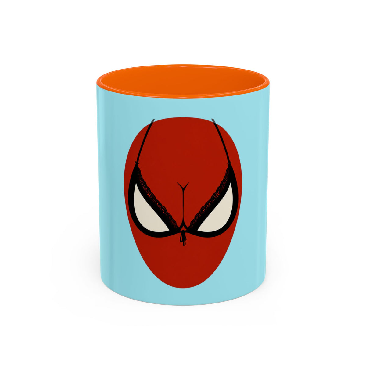 Spider Brassière Mug in Orange – red superhero mask pop culture mug
