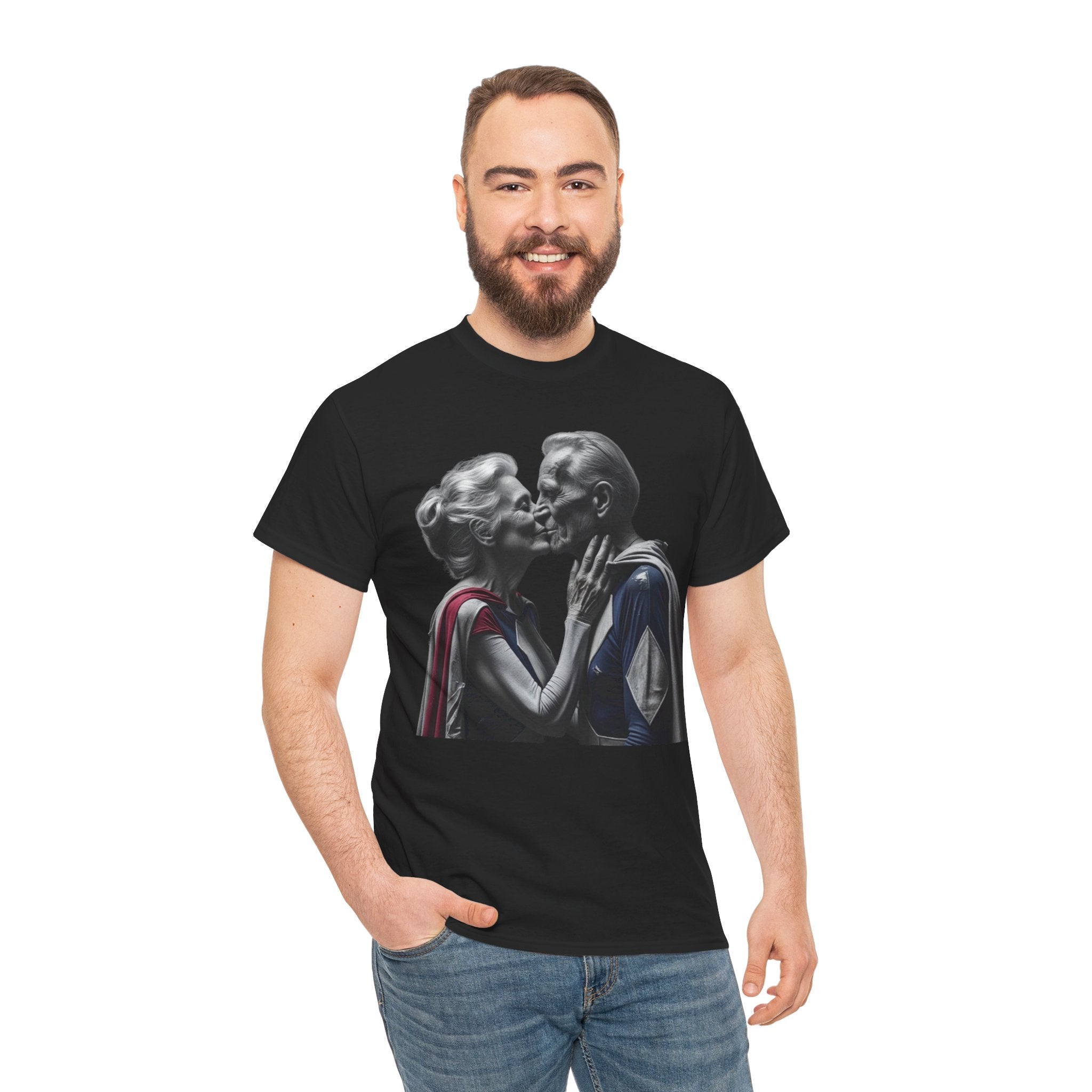 Kissing Old Superheroes — T‑Shirt