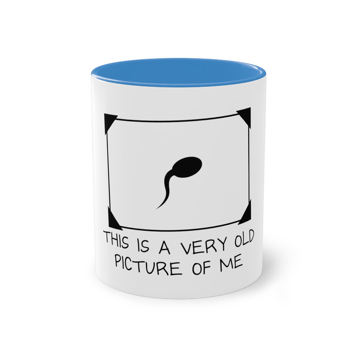 'This Is a Very Old Picture of Me' Mug in Light Blue – funny sperm drawing novelty mug
