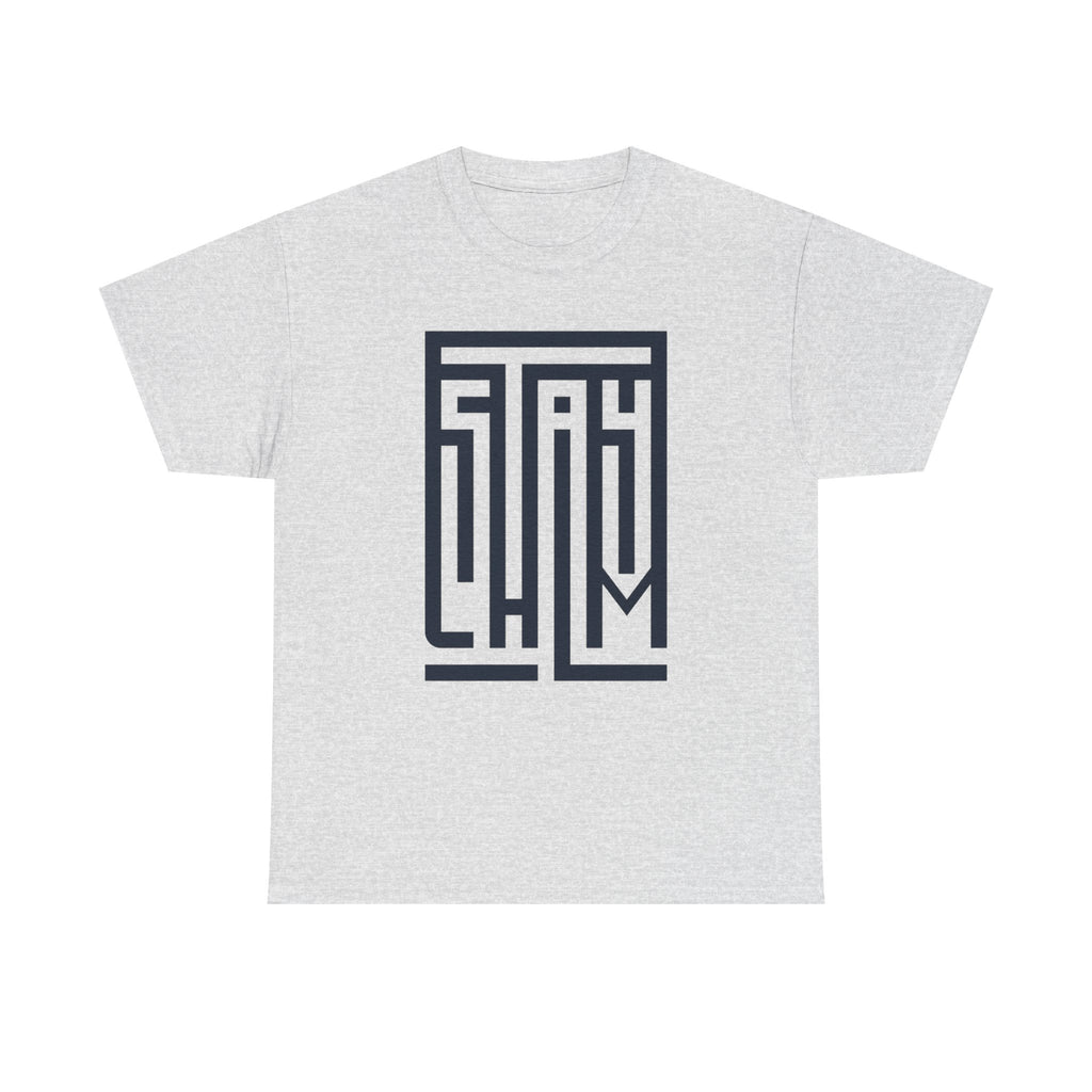 Stay Calm T-Shirt – Minimalist Maze Wordmark Graphic Tee