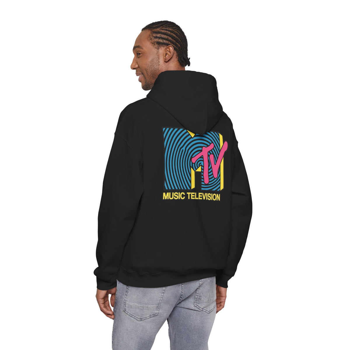 MTV Retro Logo Hoodie – 90s music culture sweatshirt.