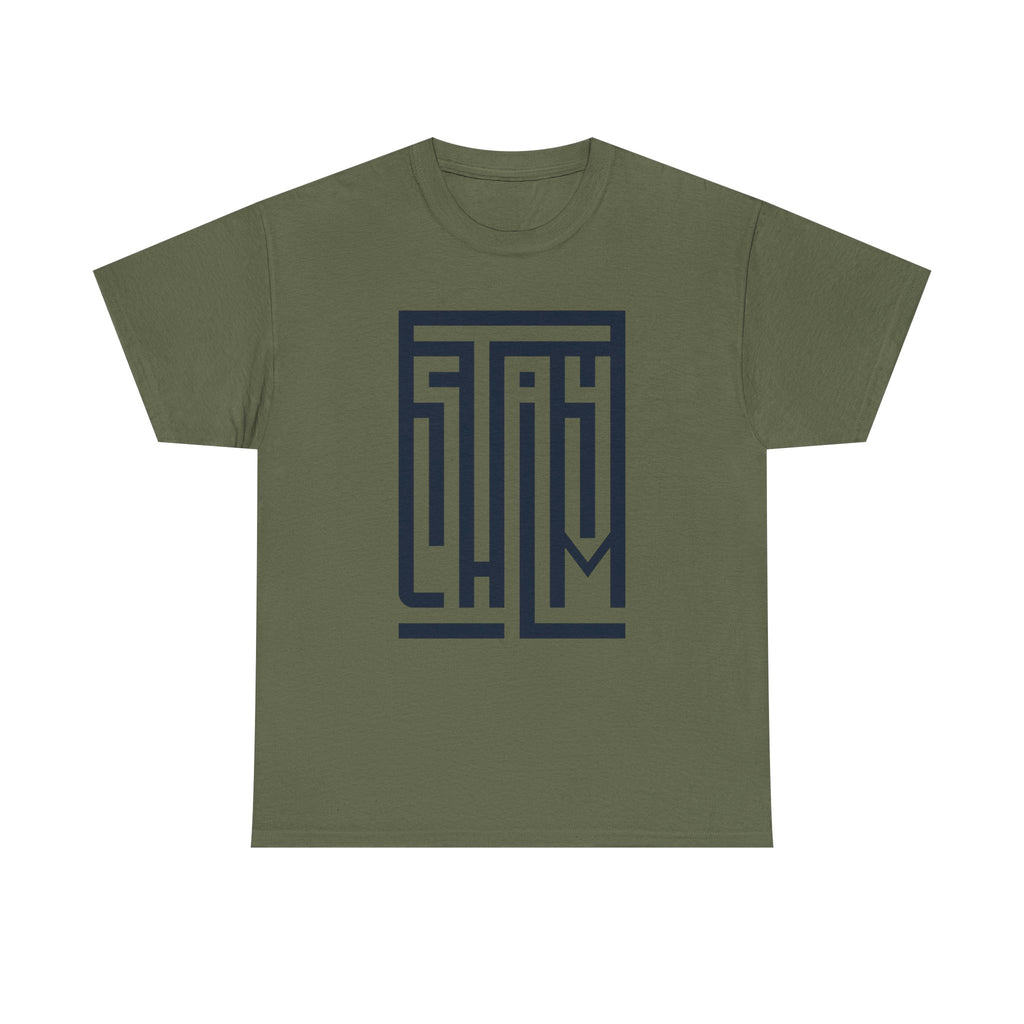 Stay Calm T-Shirt – Minimalist Maze Wordmark Graphic Tee