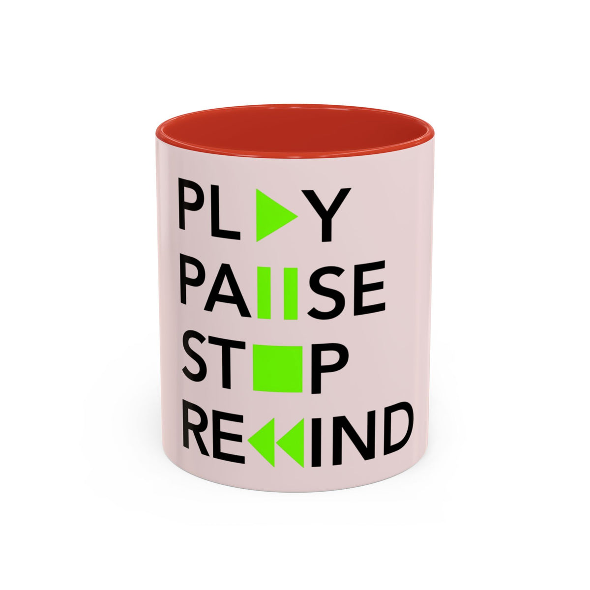 Play Pause Stop Rewind Mug in Red – play pause stop rewind music mug