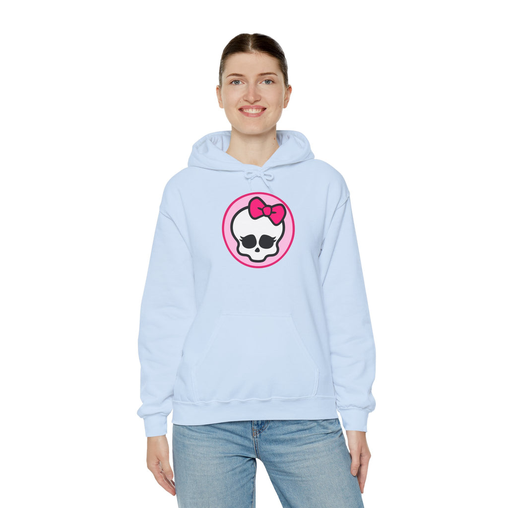 Pink Skull Bow Hoodie – cute pastel goth sweatshirt.