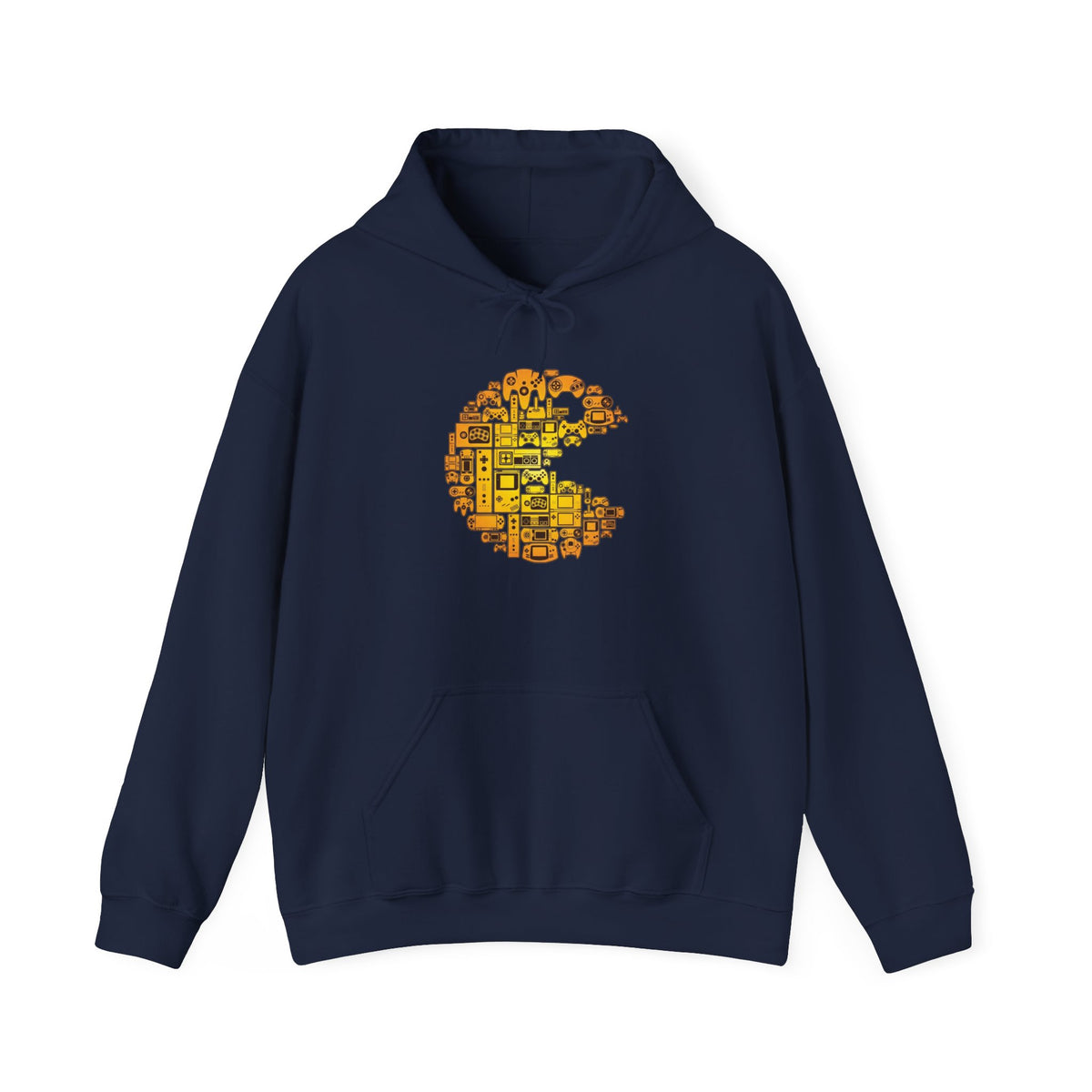 Pac-Man Retro Gaming Hoodie in Navy – vintage arcade pixel art sweatshirt