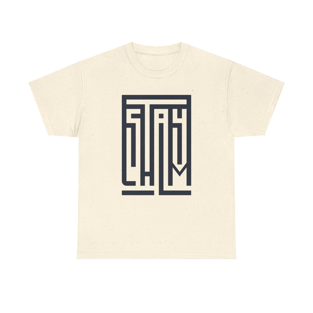Stay Calm T-Shirt – Minimalist Maze Wordmark Graphic Tee