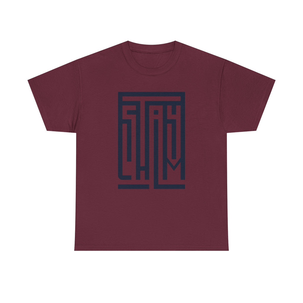 Stay Calm T-Shirt – Minimalist Maze Wordmark Graphic Tee