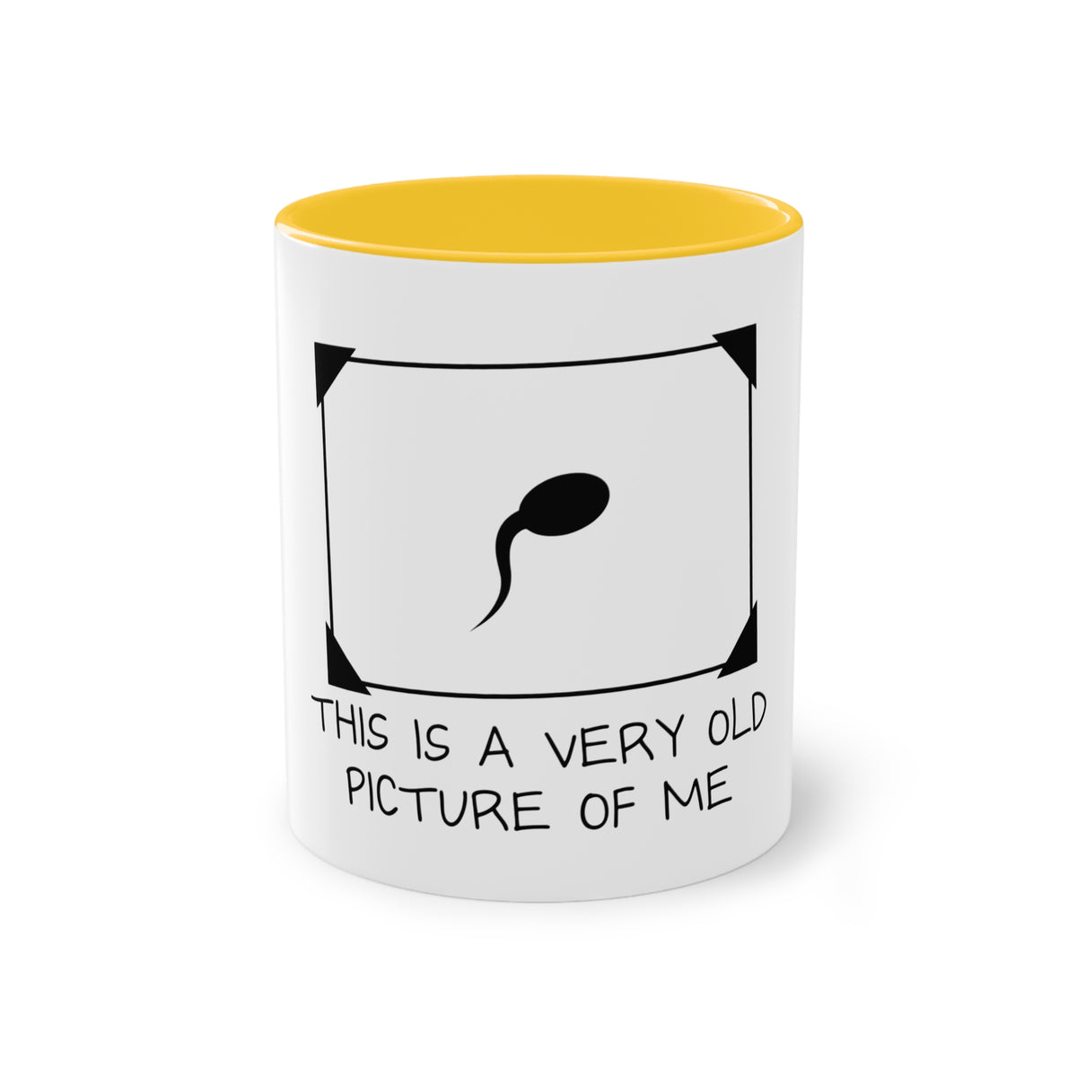 'This Is a Very Old Picture of Me' Mug in Gold – funny sperm drawing novelty mug