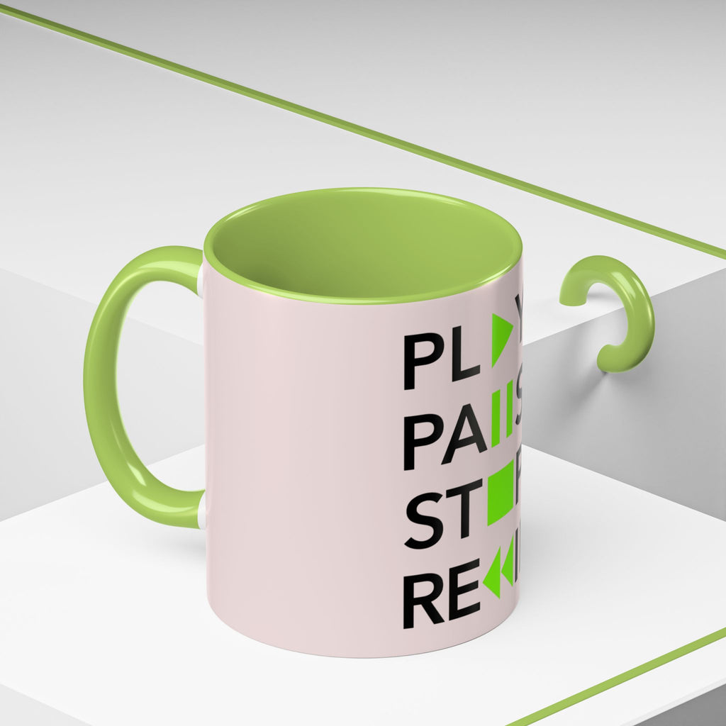 Play Pause Stop Rewind Mug – play pause stop rewind music mug, close-up 5