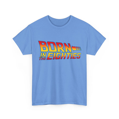 Retro style graphic t-shirt with bold Born in the 80s typography and vintage design elements
